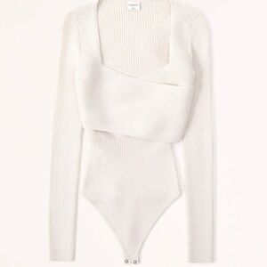 Abercrombie & Fitch Cream Ribbed Sweater Bodysuit